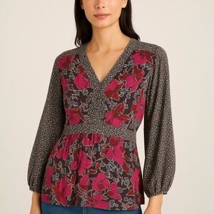 Anthropologie Edme Esyllte Silk Long Sleeve Blouse Size 0 XS Boho Fairy